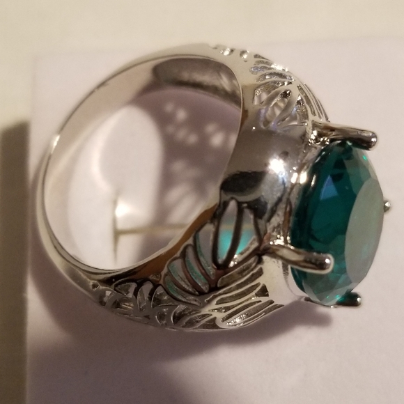 New*Vintage Art Deco Aquamarine Silver Ring - Picture 6 of 8